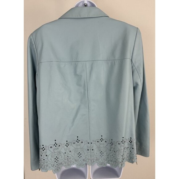 DANA BUCHMAN Baby Blue Lambskin Snap Front Jacket Cutout Detail Sz 14 - Picture 4 of 6